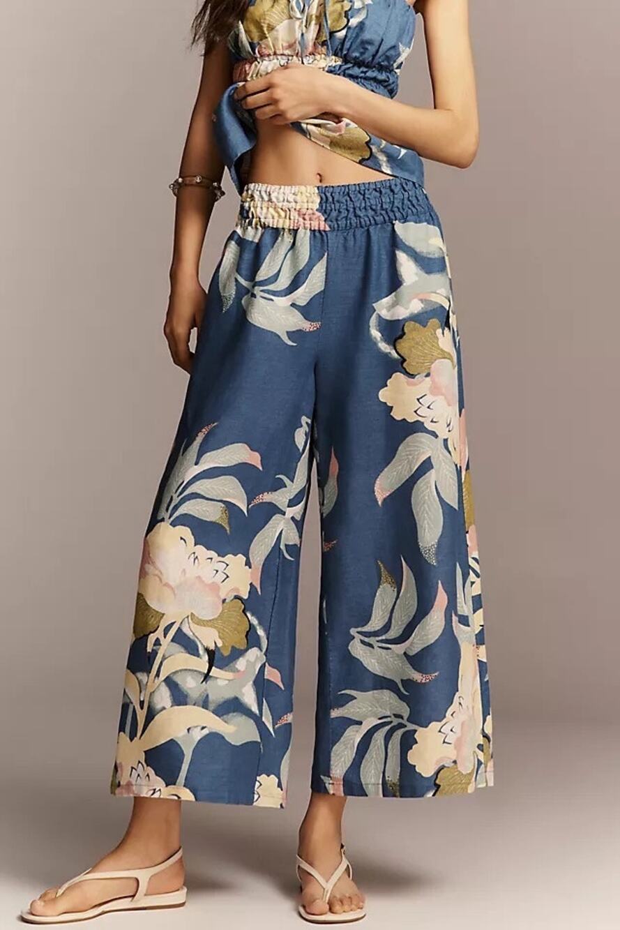 Anthropologie Somerset Floral Wide Leg Linen Pants Small NWT